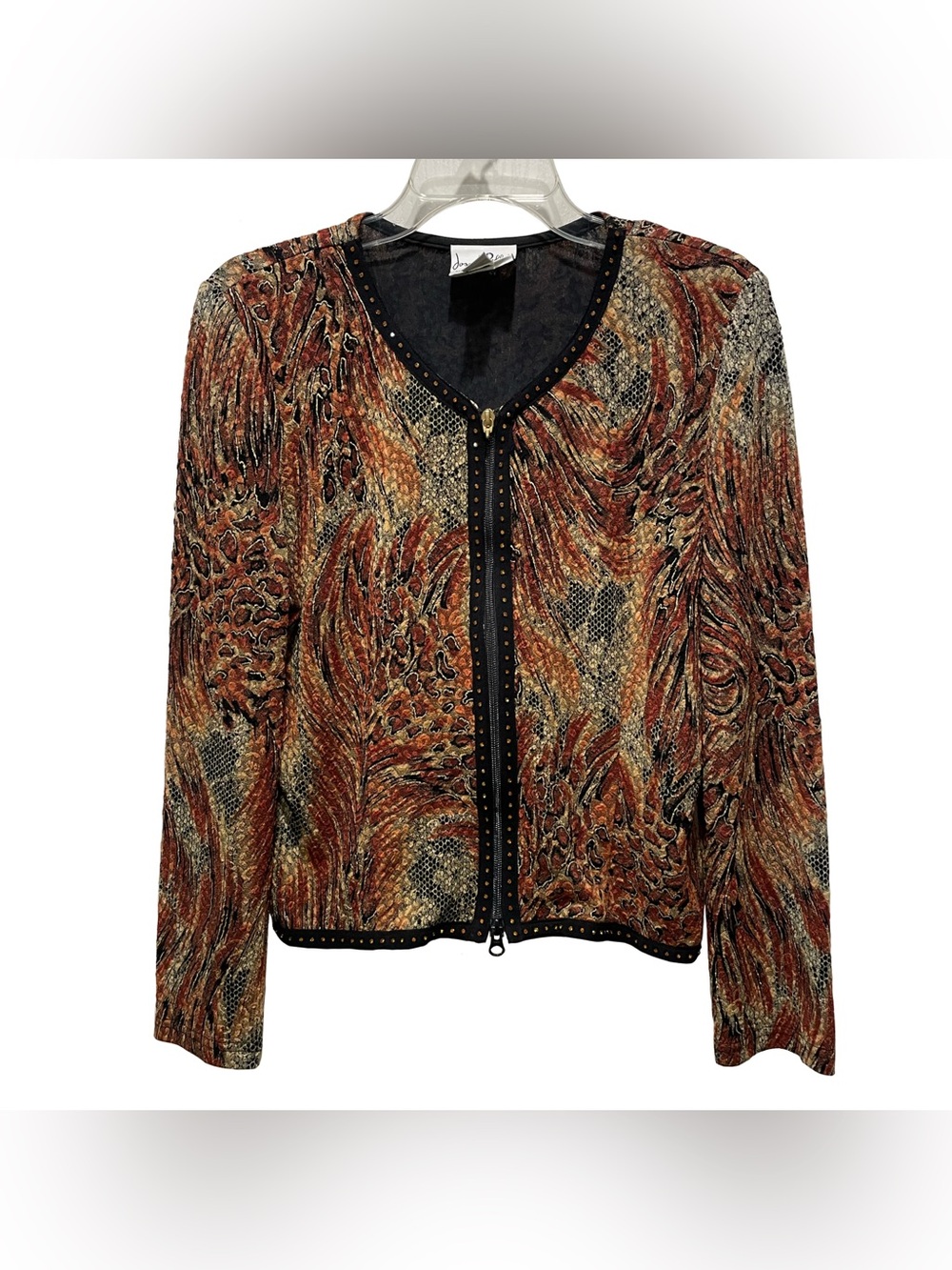 Joseph Ribkoff Boho Textured Zip Lightweight Jacket Top Sz 12 Statement Art Wear